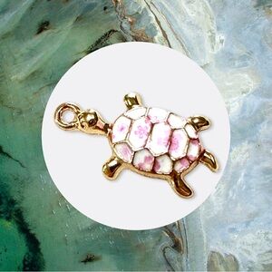 🔴 5 for $10 ONE Floral Gold and Pink Ocean Turtle Enamel Pendant